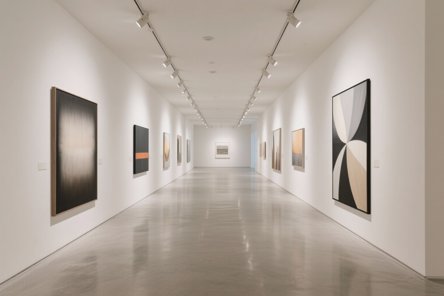 Contemporary art gallery with professional lighting
